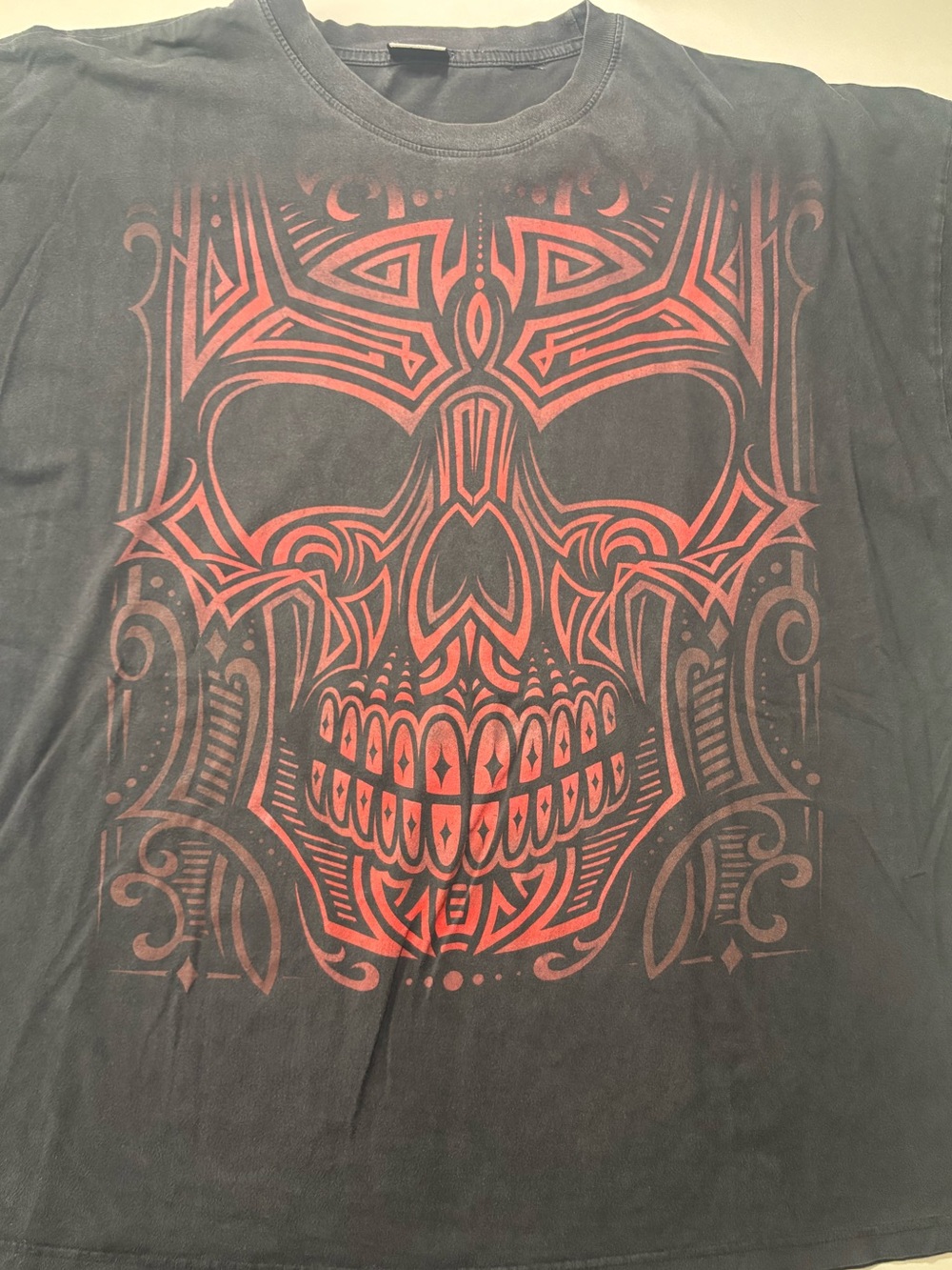 Vintage faded liquid blue huge baggy red skull graphic shirt